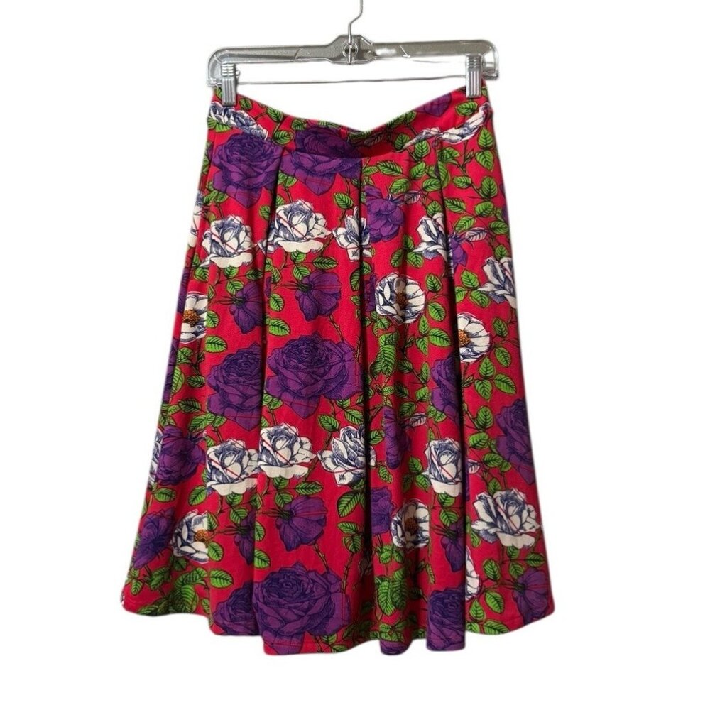 LuLaRoe A-Line Skirt Women Size Small Pink Floral Stretch Cottagecore Colorful